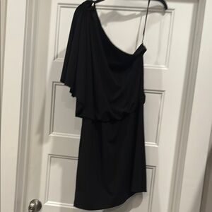 White House Black Market Asymmetrical Ruffled Black Cocktail Dress